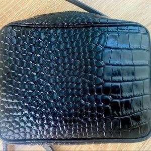 Quince Italian Leather Crossbody Bag in Black Croco